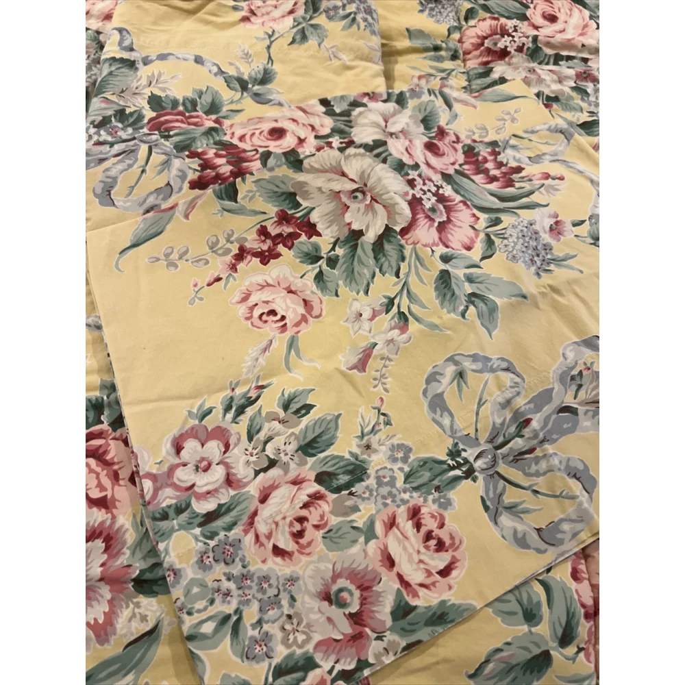 Ralph Lauren Evelyn Yellow Floral Queen Comforter & Flat Sheet USA Rare Vintage
